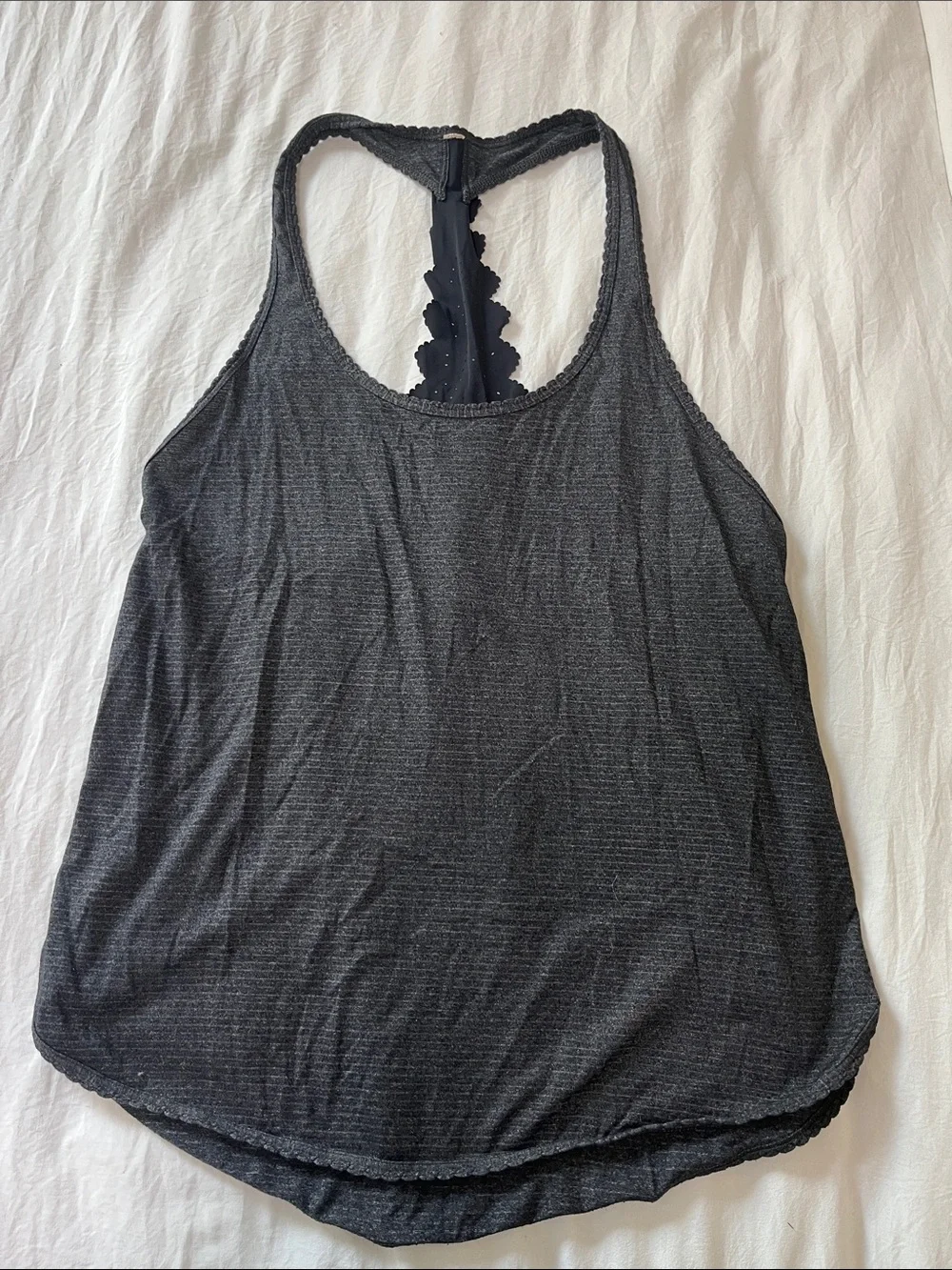 lululemon athletica Charcoal Gray Racerback Tank with Black Lace Trim